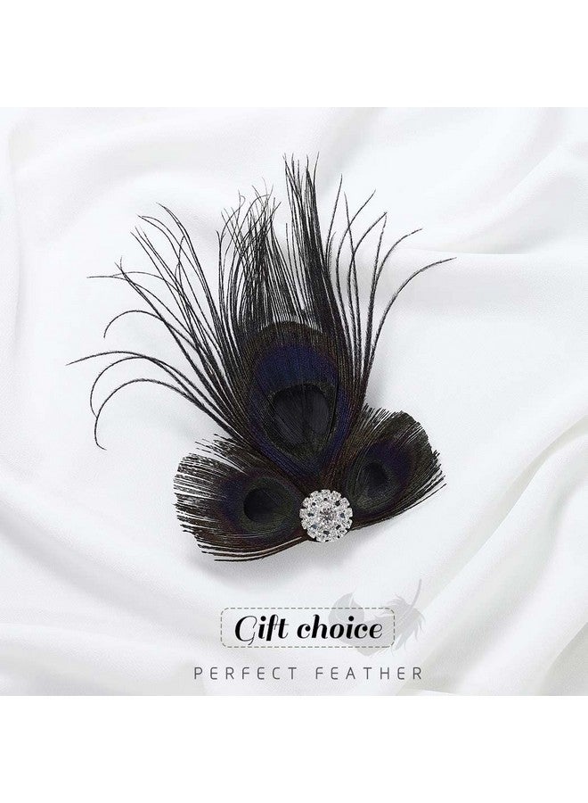 GORTIN Ortin 1920S Flapper Feather Hair Clip Great Gatsby Feather Headband Black Peacock Feather Headpiece Rhiestone Head Band Art Deco Headwear Party Prom Flapper Hair Accessories For Women And Girls - Image 3