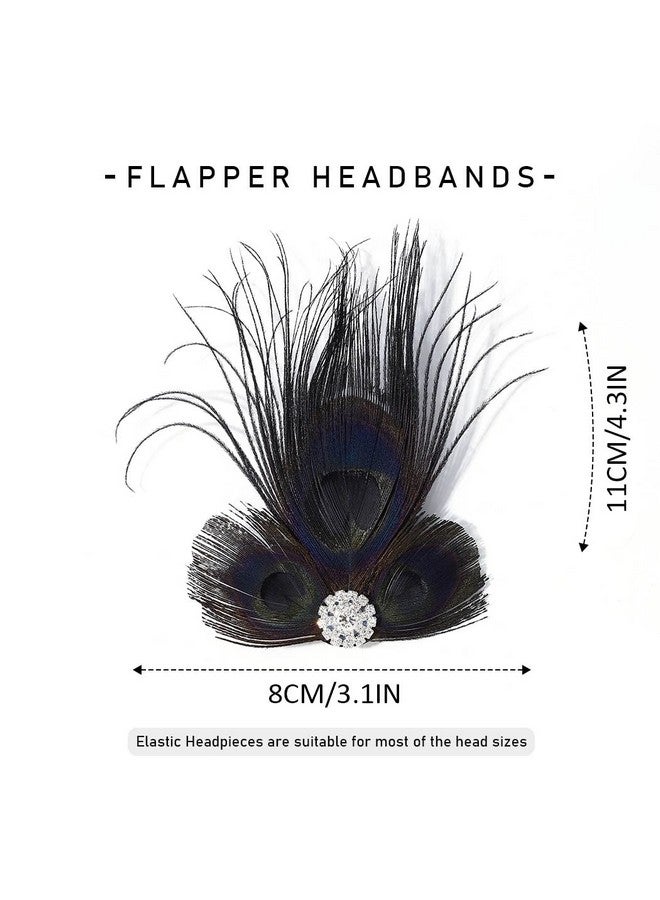 GORTIN Ortin 1920S Flapper Feather Hair Clip Great Gatsby Feather Headband Black Peacock Feather Headpiece Rhiestone Head Band Art Deco Headwear Party Prom Flapper Hair Accessories For Women And Girls - Image 5