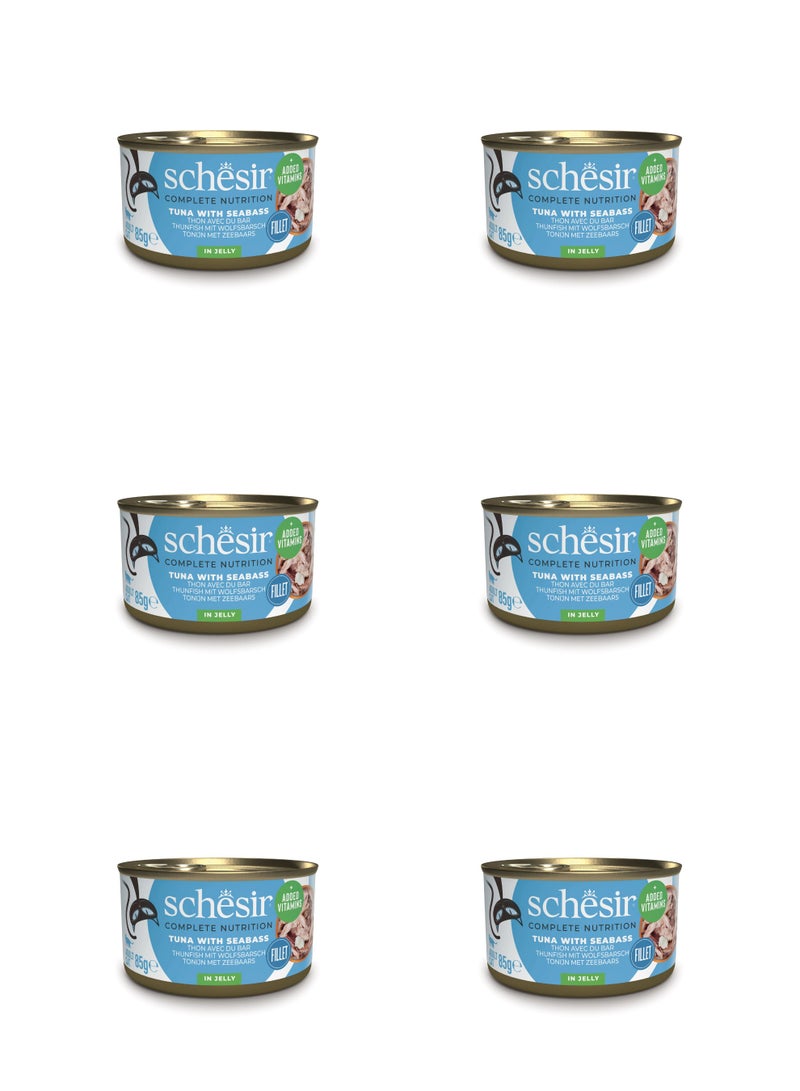 شيسر طعام القطط الرطب شيسير المتكامل والمتوازن في علبة جيلي - تونة مع سمك القاروص 85 جم × 6 قطع - Image 1