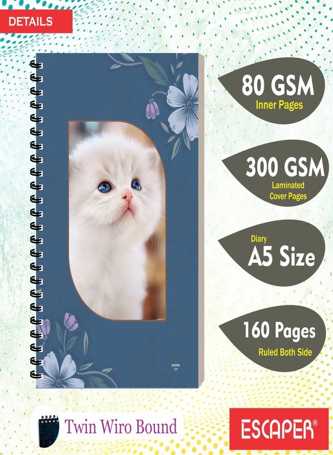 ESCAPER Cat Diary A5 Spiral Notebook with 160 Ruled Pages, Cute Cat Design, Laminated Soft Cover, Animal Notepad Ideal Personal Diary for Writing, Note Taking & Gifts (1, Cute Cats Design 2) - Image 2