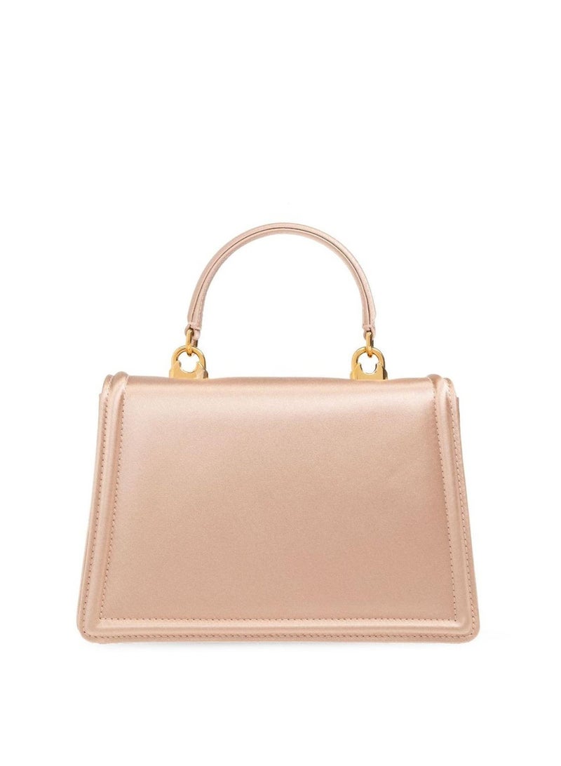 D&G Dolce & Gabbana Devotion Small Pink Satin Bag - Sacred Heart Gold-Embellished Logo, Detachable Chain Strap, Luxury Designer Handbag for Formal & Daily Use (Saudi Edition) - Image 2