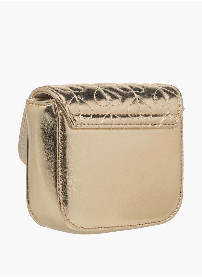 Flora Bella By Shoexpress Girls Heart Embroidered Crossbody Bag with Strap Handle and Flap Closure  - Image 3