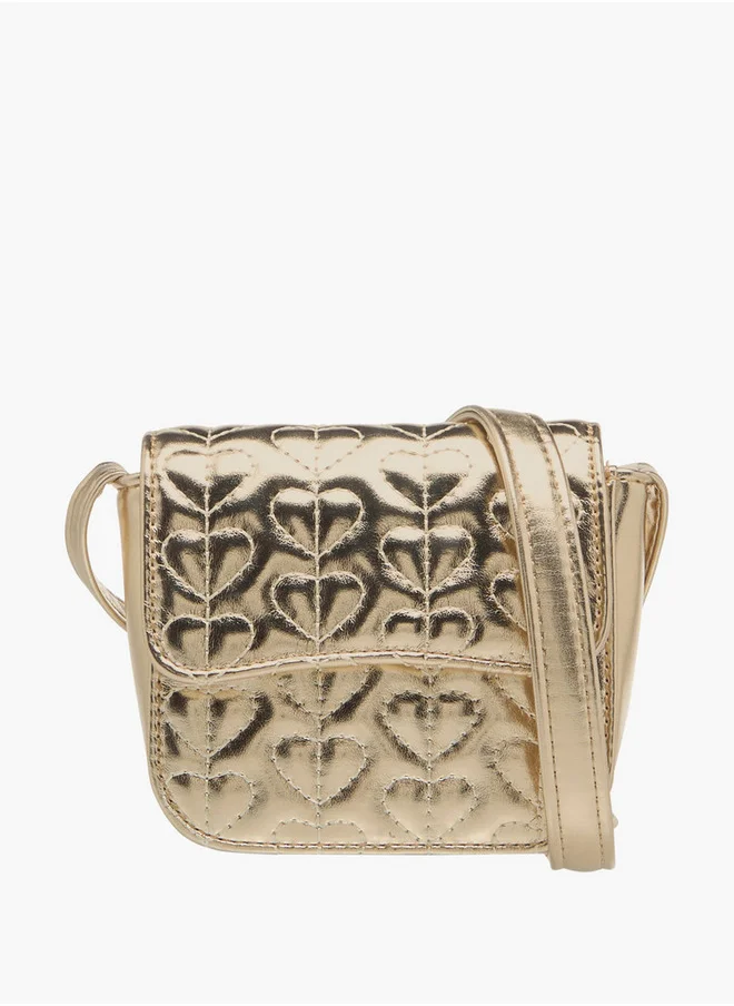 Flora Bella By Shoexpress Girls Heart Embroidered Crossbody Bag with Strap Handle and Flap Closure
