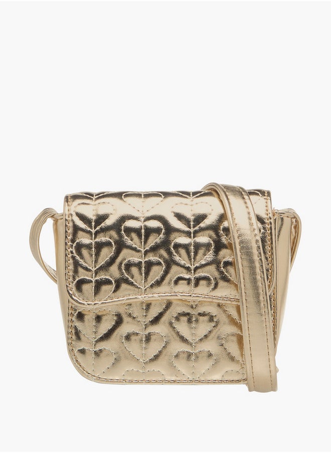 Flora Bella By Shoexpress Girls Heart Embroidered Crossbody Bag with Strap Handle and Flap Closure  - Image 1