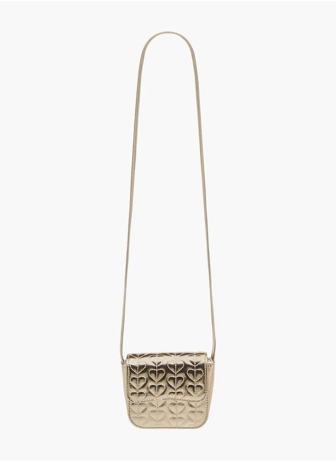 Flora Bella By Shoexpress Girls Heart Embroidered Crossbody Bag with Strap Handle and Flap Closure