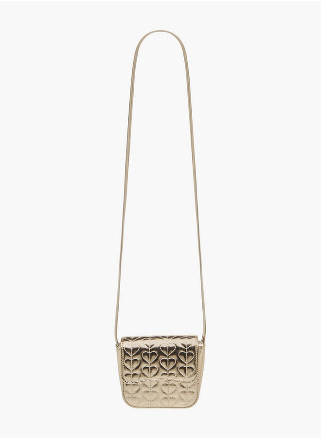 Flora Bella By Shoexpress Girls Heart Embroidered Crossbody Bag with Strap Handle and Flap Closure  - Image 2