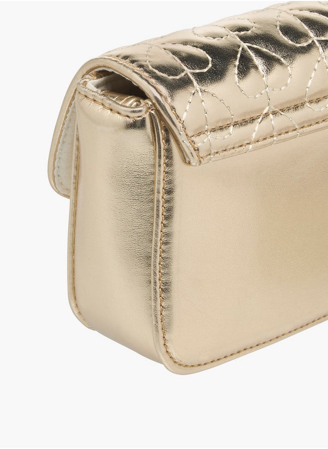 Flora Bella By Shoexpress Girls Heart Embroidered Crossbody Bag with Strap Handle and Flap Closure  - Image 5