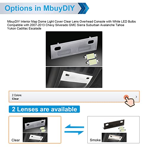 MbuyDIY Interior Map Dome Light Cover Clear Lens Overhead Console with White LED Bulbs Compatible with 2007-2013 Chevy Silverado GMC Sierra Suburban Avalanche Tahoe Yukon Escalade - Image 2