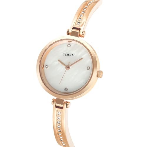 TIMEX Analog Watch for Women with Mother of Pearl White Round Dial & Rose Gold Brass Bracelet Band Water Resistant Women's Wrist Watches - TWEL200SMU05 - Image 3
