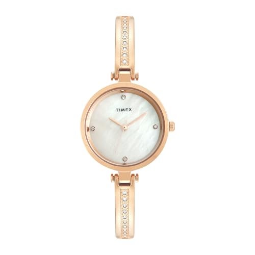 TIMEX Analog Watch for Women with Mother of Pearl White Round Dial & Rose Gold Brass Bracelet Band Water Resistant Women's Wrist Watches - TWEL200SMU05 - Image 1