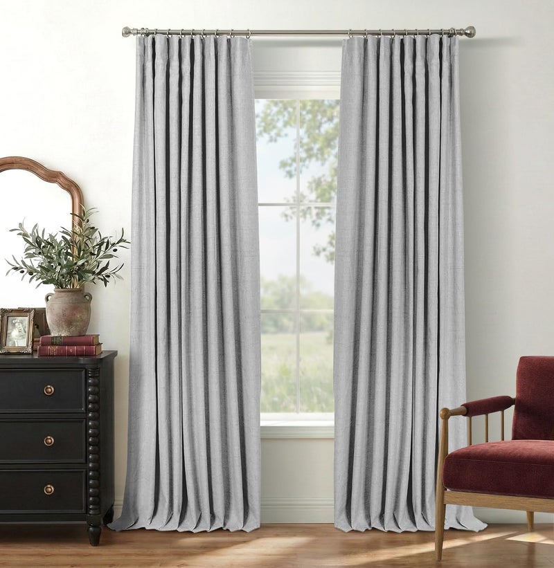 INOVADAY 100% Blackout Curtains for Bedroom, Grey Black Out Curtains 84 Inch Long, Clip Rings Linen Blackout Drapes, Thermal Insulated Room Darkening for Living Room, 2 Panels - W50xL84 - Image 1