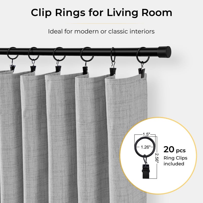 INOVADAY 100% Blackout Curtains for Bedroom, Grey Black Out Curtains 84 Inch Long, Clip Rings Linen Blackout Drapes, Thermal Insulated Room Darkening for Living Room, 2 Panels - W50xL84 - Image 3
