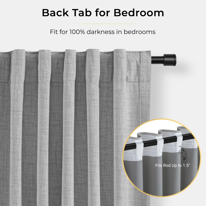 INOVADAY 100% Blackout Curtains for Bedroom, Grey Black Out Curtains 84 Inch Long, Clip Rings Linen Blackout Drapes, Thermal Insulated Room Darkening for Living Room, 2 Panels - W50xL84 - Image 4