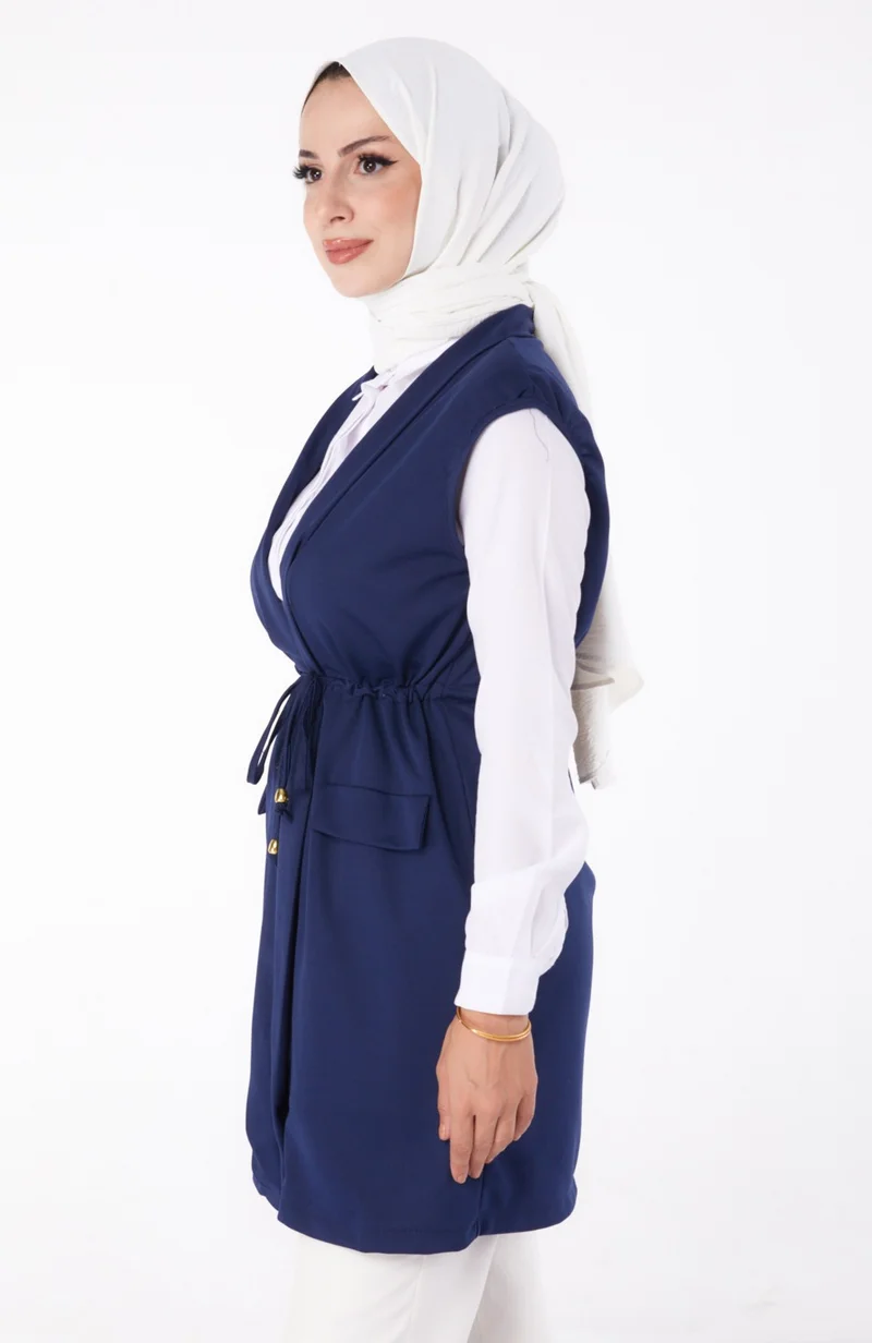 Tofisa Plain Medium Women's Navy Blue Laced Vest - 13263