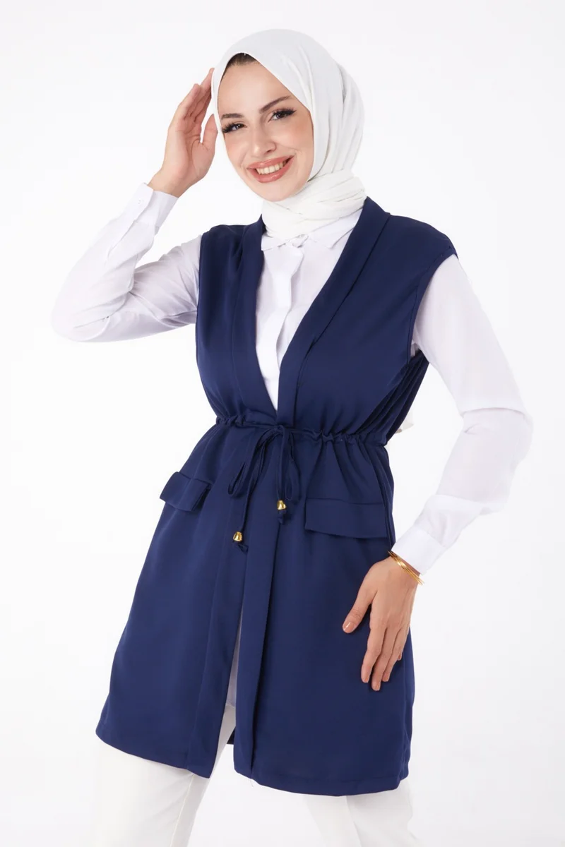Tofisa Plain Medium Women's Navy Blue Laced Vest - 13263