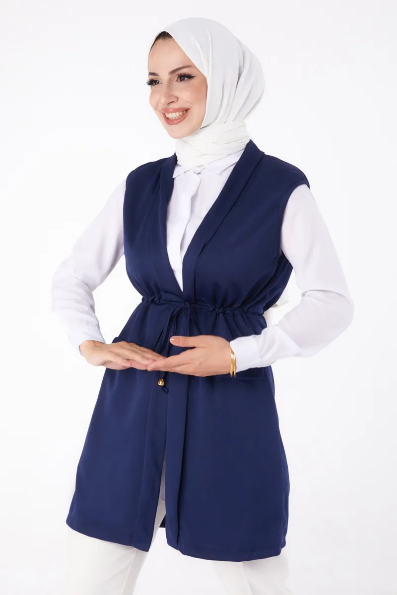Tofisa Plain Medium Women's Navy Blue Laced Vest - 13263