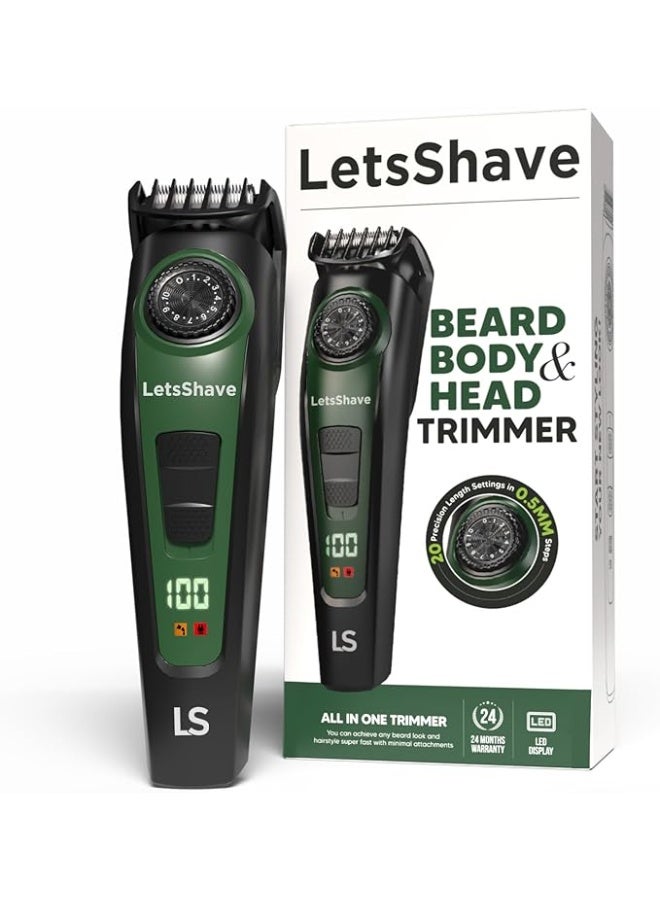 LetsShave All-in-One Beard, Body & Head Trimmer for Men | 20 Precision Length Settings (0.5–10mm) | Self-Sharpening Blades | USB-C Fast Charging | 120 Min Runtime | LED Display | Free Pro Styler - Image 1