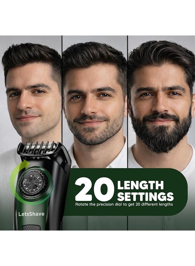 LetsShave All-in-One Beard, Body & Head Trimmer for Men | 20 Precision Length Settings (0.5–10mm) | Self-Sharpening Blades | USB-C Fast Charging | 120 Min Runtime | LED Display | Free Pro Styler - Image 2