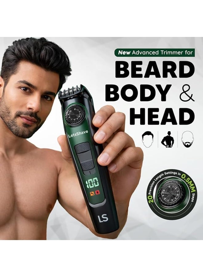 LetsShave All-in-One Beard, Body & Head Trimmer for Men | 20 Precision Length Settings (0.5–10mm) | Self-Sharpening Blades | USB-C Fast Charging | 120 Min Runtime | LED Display | Free Pro Styler - Image 4