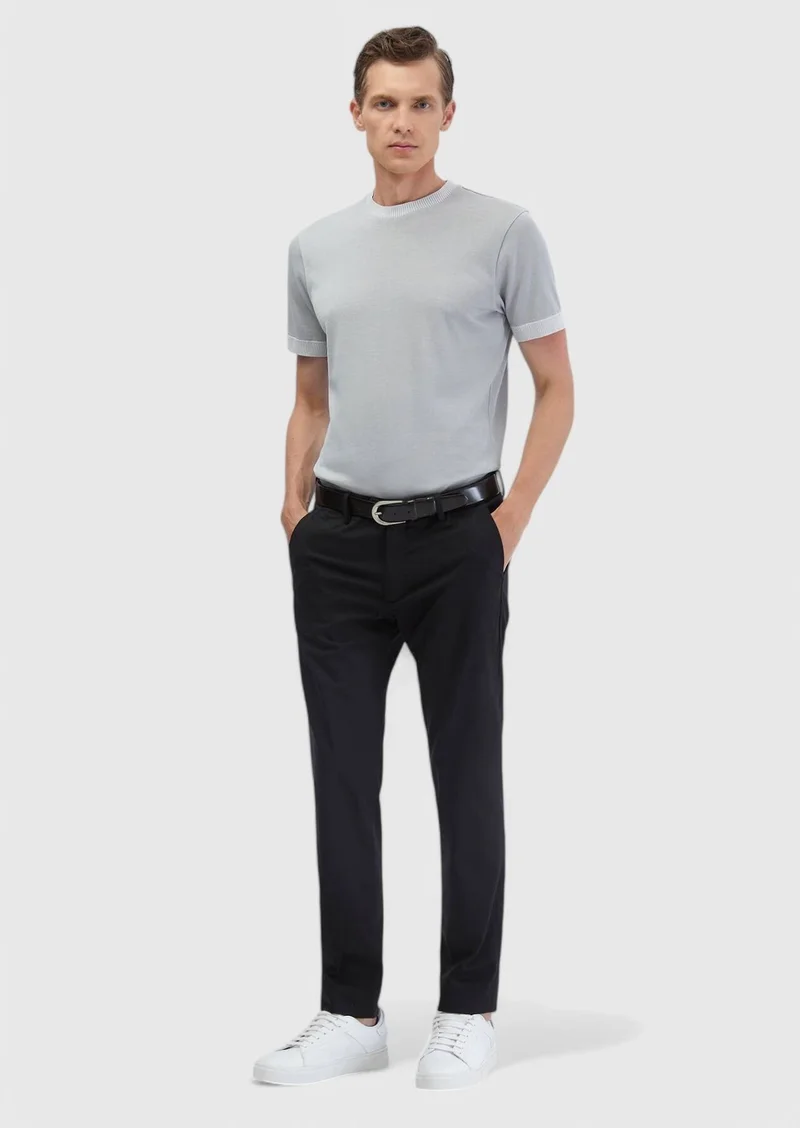 RAMSEY Light Grey Plain Crew Neck 100% Cotton T-Shirt