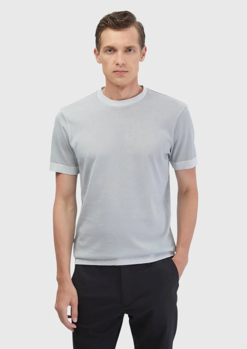 RAMSEY Light Grey Plain Crew Neck 100% Cotton T-Shirt