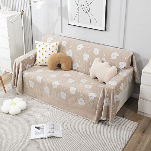 HOKIPO Chenille Sofa Couch Cover Throws Blanket Slipcover 2 Seater, 180 (D) X 230 (L) Cm (AR-4597-D2),Beige - Image 2