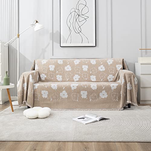 HOKIPO Chenille Sofa Couch Cover Throws Blanket Slipcover 2 Seater, 180 (D) X 230 (L) Cm (AR-4597-D2),Beige - Image 1