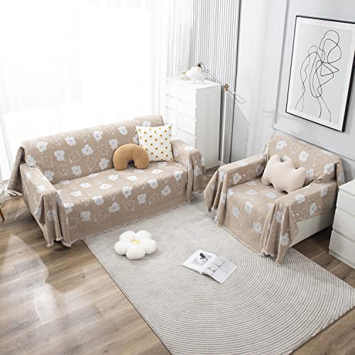 HOKIPO Chenille Sofa Couch Cover Throws Blanket Slipcover 2 Seater, 180 (D) X 230 (L) Cm (AR-4597-D2),Beige - Image 3