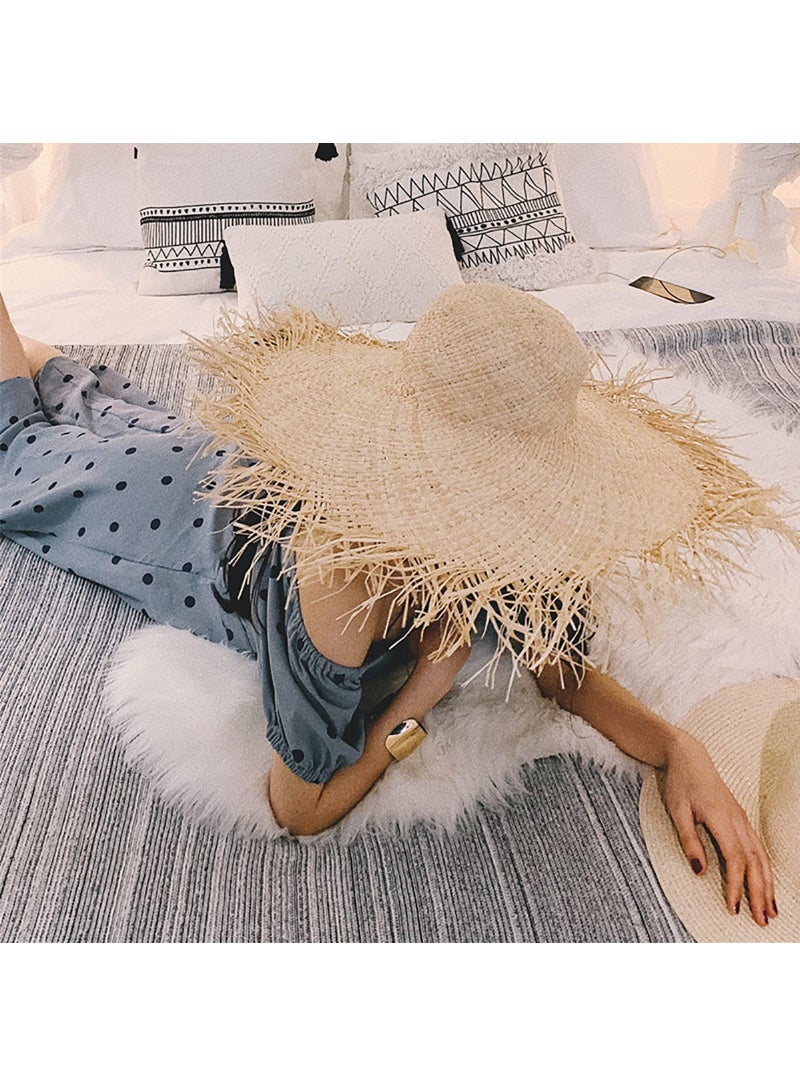 KASTWAVE Womens Beach Sun Straw Hat Summer UV Sun Hat Wide Brim Fringe Beach Hat Boho Floppy Hat Fishing Cap - Image 4