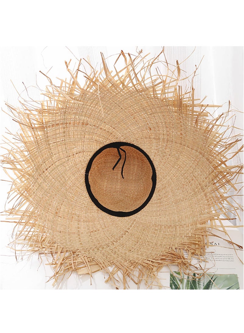 KASTWAVE Womens Beach Sun Straw Hat Summer UV Sun Hat Wide Brim Fringe Beach Hat Boho Floppy Hat Fishing Cap - Image 2