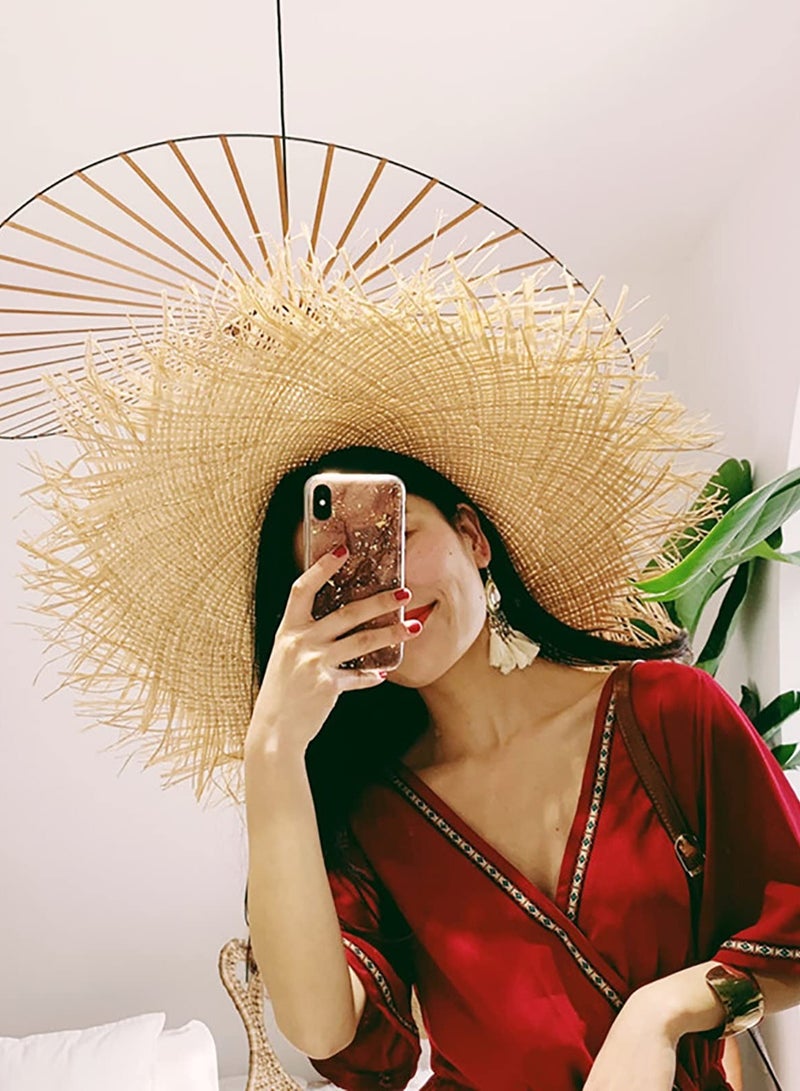 KASTWAVE Womens Beach Sun Straw Hat Summer UV Sun Hat Wide Brim Fringe Beach Hat Boho Floppy Hat Fishing Cap - Image 5