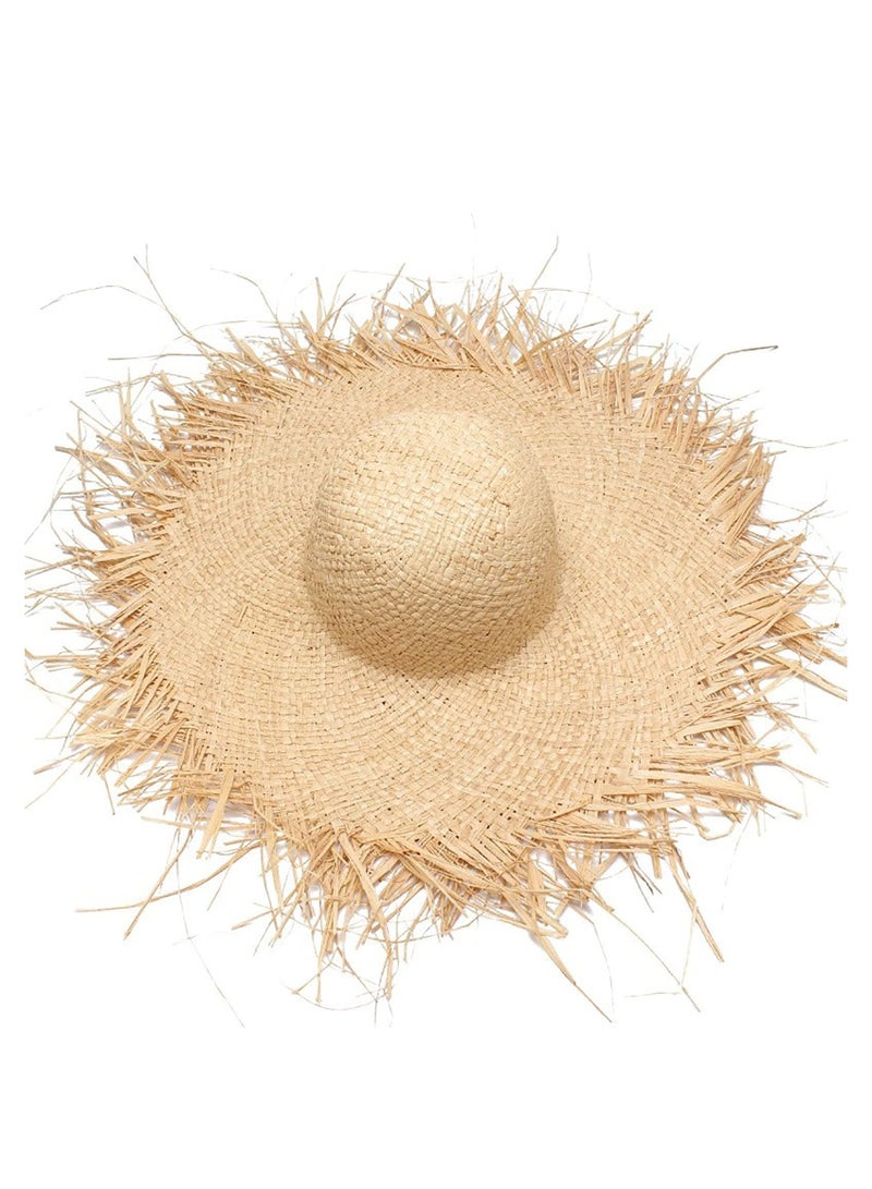 KASTWAVE Womens Beach Sun Straw Hat Summer UV Sun Hat Wide Brim Fringe Beach Hat Boho Floppy Hat Fishing Cap - Image 1