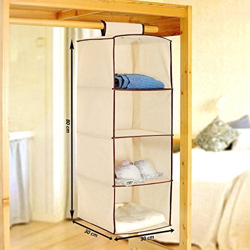 PINDIA Fancy & Foldable 4 Layer Cream Hanging Storage Wardrobe ALMIRAH - Image 2