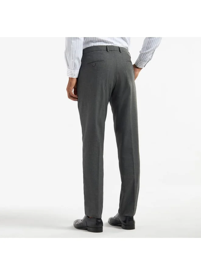 FAV Solid Regular Fit Flexi Waist Trousers with Pockets and Button Closure