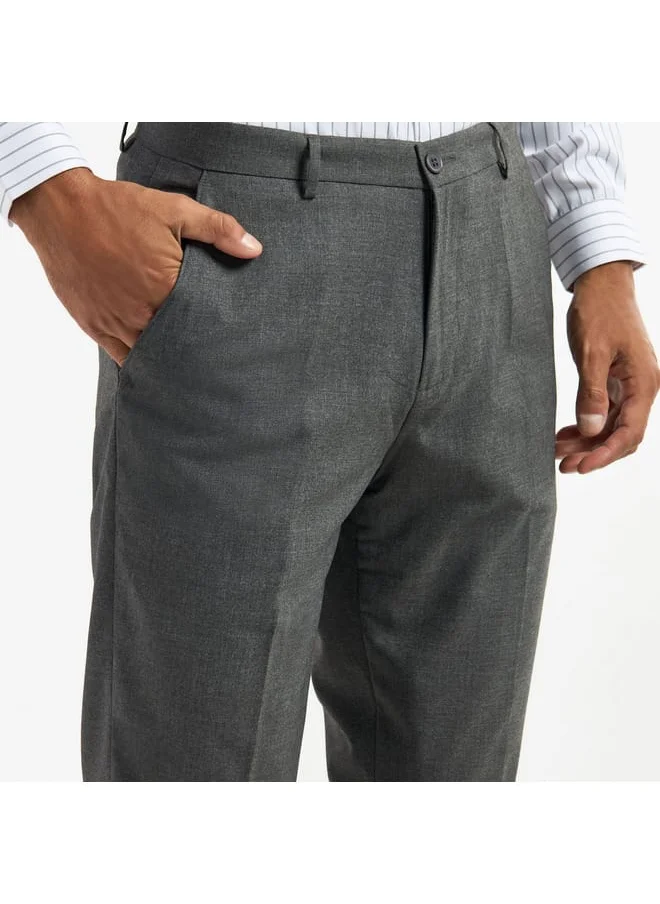 FAV Solid Regular Fit Flexi Waist Trousers with Pockets and Button Closure