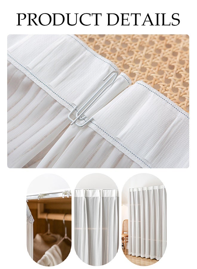White Cabinet Curtain, Wardrobe Curtain, Dustproof Curtain, Sundries Curtain, Telescopic Rod Door Curtain, Small Curtain With Slide Rail Width 0.9m Curtain Width 1.8x Height 1.5m Suitable For Bookcase Cloakroom