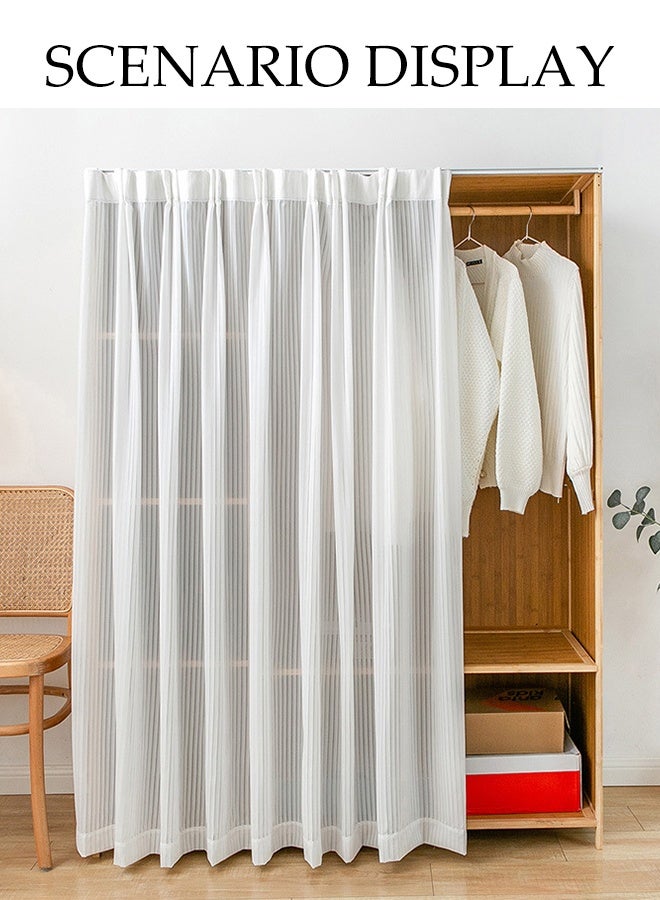 White Cabinet Curtain, Wardrobe Curtain, Dustproof Curtain, Sundries Curtain, Telescopic Rod Door Curtain, Small Curtain With Slide Rail Width 0.9m Curtain Width 1.8x Height 1.5m Suitable For Bookcase Cloakroom