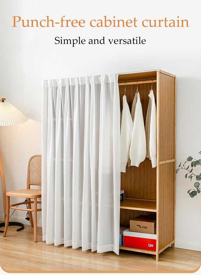 White Cabinet Curtain, Wardrobe Curtain, Dustproof Curtain, Sundries Curtain, Telescopic Rod Door Curtain, Small Curtain With Slide Rail Width 0.9m Curtain Width 1.8x Height 1.5m Suitable For Bookcase Cloakroom