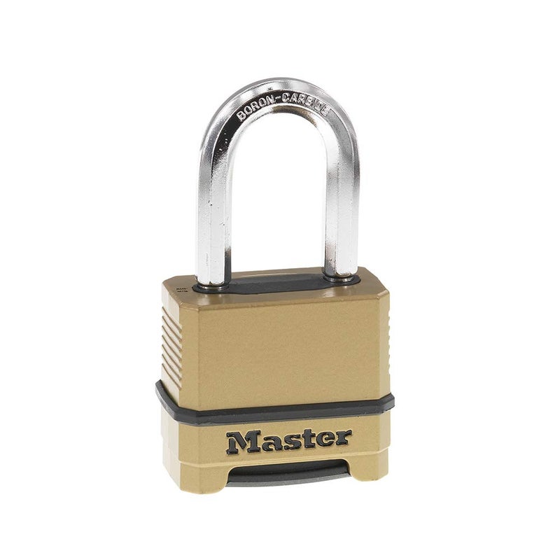 Master Lock Combination Lock, Heavy Duty Weatherproof Padlock, Resettable For Outdoor Use, Brass Finish, M175XDLF - Image 1