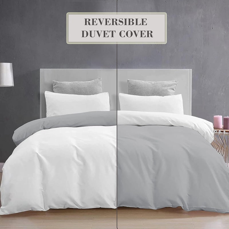 YRM Bedding's YRM Beddings 3 Pieces Duvet Cover Setr 100 Brushed Microfiber Reversibles with Zipper Closure Duvet Cover 61X91 Inches and 2 Pillow Cover 18X28 Inches Single SizeSilverWhite - Image 3