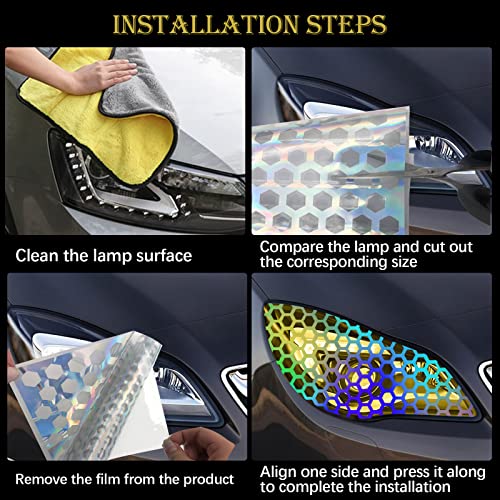 stymart 2Pcs Universal Car Rear Tail Light Lamp Stickers Honeycomb Type Decal,Car DIY Self Adhesive Tint Film Sheet for Car Rear Tail Light Headlamp Taillight Cover Trim18.89'' x 11.81''（Black） - Image 4