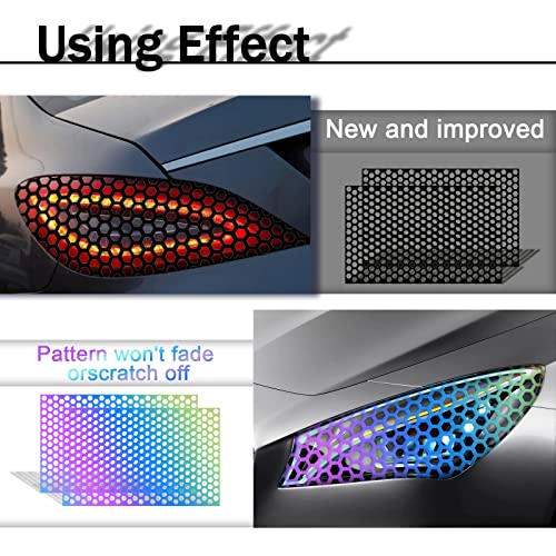 stymart 2Pcs Universal Car Rear Tail Light Lamp Stickers Honeycomb Type Decal,Car DIY Self Adhesive Tint Film Sheet for Car Rear Tail Light Headlamp Taillight Cover Trim18.89'' x 11.81''（Black） - Image 3