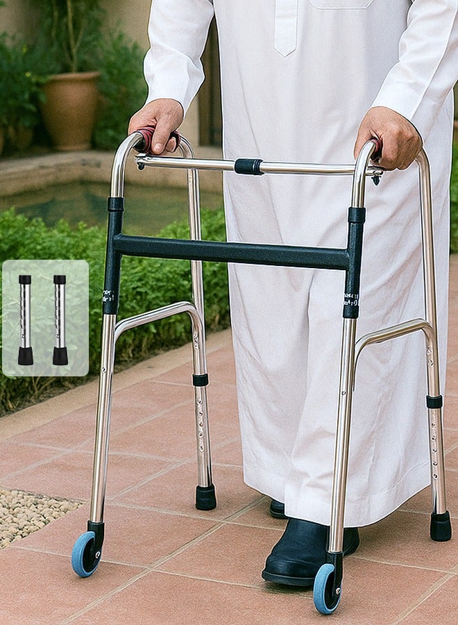 ماركة غير محددة مشاية سهلة الطي مع تعديل الارتفاع، عصا مشي متعددة الوظائف مع وضعيات بعجلات وبدون عجلات، تصميم آمن ومضاد للانزلاق، مناسبة لكبار السن وكبار السن والأشخاص الذين يحتاجون إلى مزيد من الدعم في الهواء الطلق  - Image 1