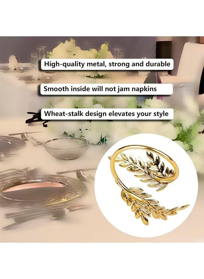 6Pcs Napkin Rings Metal Gold Napkin Rings, Wheat Ear Shape Napkin Holder for Party, Family Dinner Wedding, Table Decorations (Gold) - Image 2