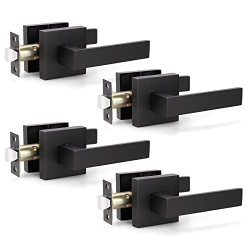 KNOBWELL 4 Pack Matte Black Door Handles Passage Door Knobs Interior for Closet/Hallway, Inside Door Knobs with Straight Levers(No Lock, No Key) - Image 1