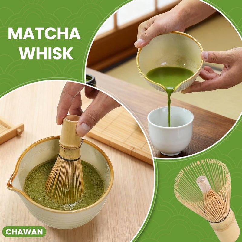ARTFLY Matcha Whisk Set 7 Pcs, Japanese Matcha Making Kit with Ceramic Chawan Bowl, Bamboo Chasen Whisk, Scoop, Sifter & Holder - Complete Starter Kit for Beginners, Christmas Thanksgiving Gift Idea - Image 4