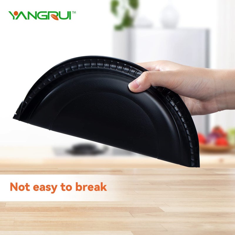 YANGRUI Reusable Plastic Plates  9 Inch 150 Pack Food Grade Material BPA Free MFPP Black Dinner Trays - Image 3