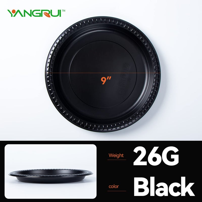 YANGRUI Reusable Plastic Plates  9 Inch 150 Pack Food Grade Material BPA Free MFPP Black Dinner Trays - Image 5