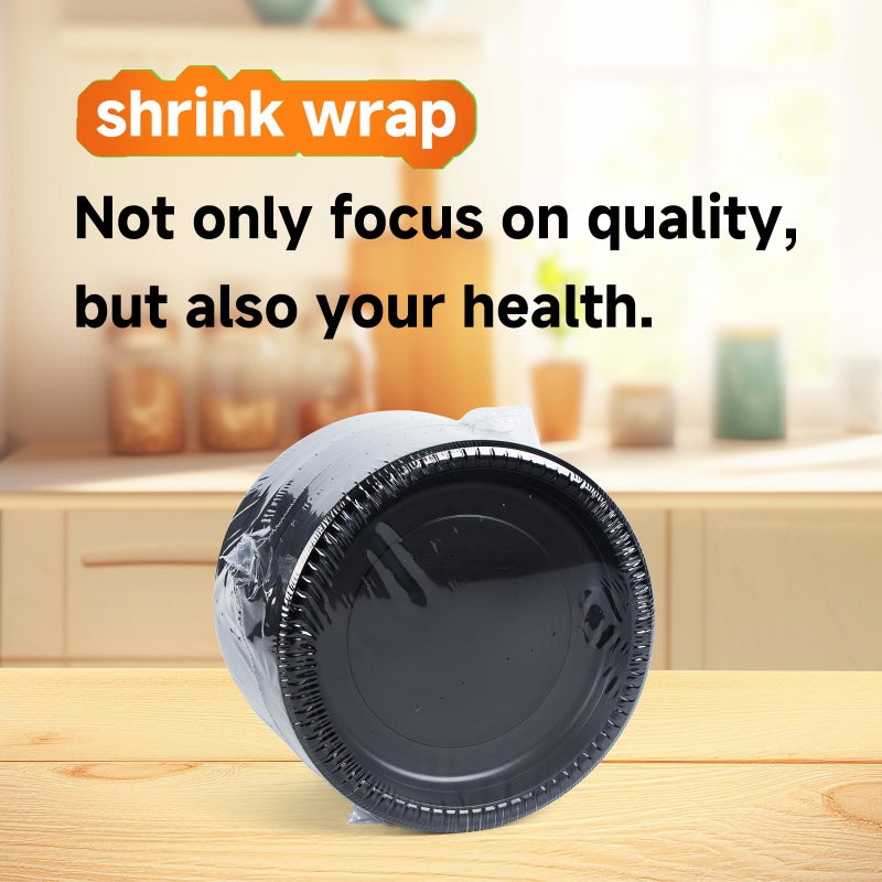 YANGRUI Reusable Plastic Plates  9 Inch 150 Pack Food Grade Material BPA Free MFPP Black Dinner Trays - Image 4
