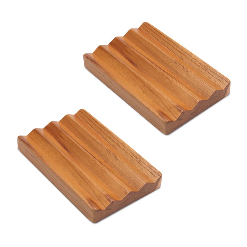 Teak Soap Dish for Shower Pack of 2 by HTB Wood Decorative Bath Soap Holder Heightened Base Design to Keep Soap Dry in Kitchen Bathroom Sink Bathtub Wooden Soap Saver for Hand Face Shampoo Bar